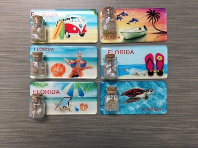 1627 - Epoxy Magnet w/ Sand & Shell Bottle. 6 Assorted Designs.