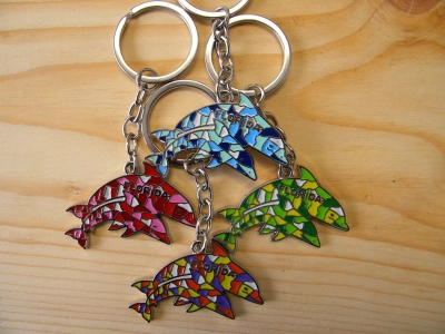 Metal Keychain- Dolphin Mosaic Design
