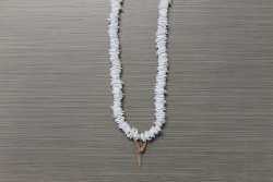 SN-8036 - Genuine Shark Tooth on White Chip Shell Necklace 