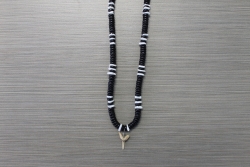 SN-8103    Shark Tooth Neckace w/ 8 mm Black Coco & White Chip Beads