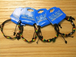 B-8938 - Rasta Beads on Black Hemp Bracelet