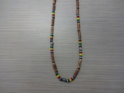 N-8486 - Black Bamboo Shell Necklace w/ Rasta and Metal Beads