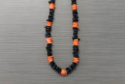 N-8505 - Black & Neon Orange Chip Shell Necklace