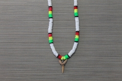 SN-8109 - White & Rasta Color Clam Shell Shark Tooth Necklace