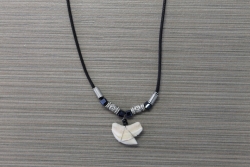 SN-8121 - Genuine Shark Tooth Necklace on Cord w/ Metal & Wood Beads