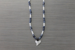SN-8122 - Genuine Shark Tooth Fashion Necklace w/ Metal & Wood Beads
