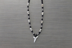SN-8132 - Genuine Shark Tooth Fashion Necklace w/ Metal & Wood Beads