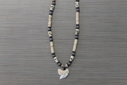 SN-8133 - Genuine Shark Tooth Fashion Necklace w/ Metal & Wood Beads