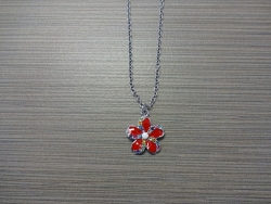 N-8532 - Enamel Inlay Flower Pendant Necklace - Red