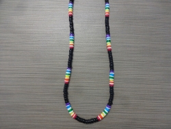N-8557 - Black Coco & Multi Colored Clam Shell Necklace