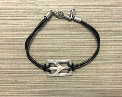 B-8852 - Peace Bracelet Rectangle w/Black Leather