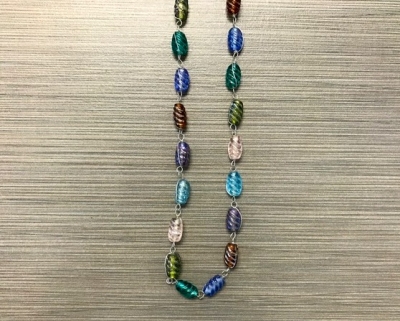 N-322 - Multicolor Spiral Oval Glass Bead Necklace