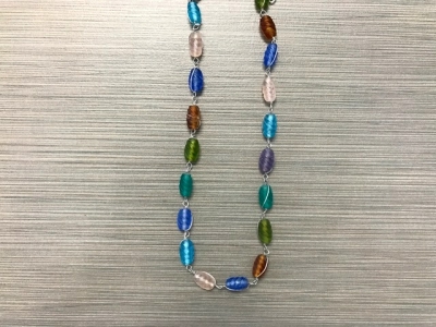 N-323 - Multicolor Spiral Oval Matte Glass Bead Necklace