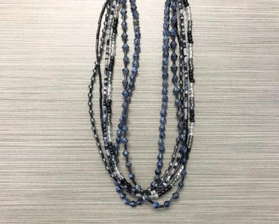 N-8223 - Multi-Strand Glass Bead Necklace - Black