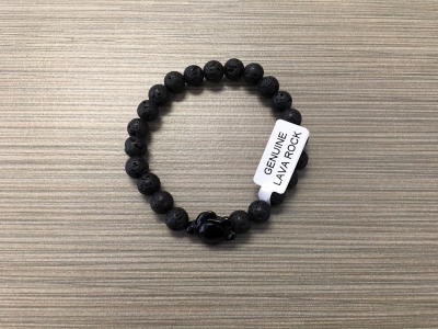 B-8997 - Genuine Lava Rock w/ Black Turtle Charm Stretch Bracelet