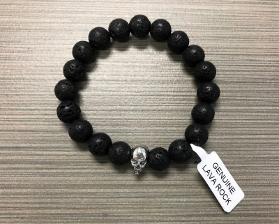 B-9015 - Lava Bracelet with Skull Bead