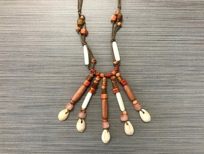 N-133 Ethnic Cowry and Coral Necklace