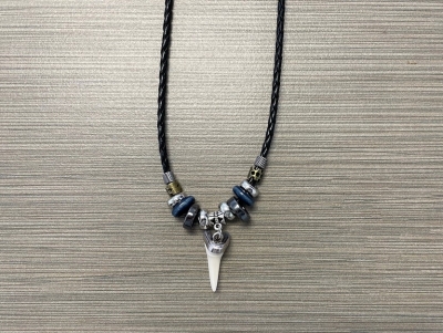 SN-8190F - Faux Shark Tooth Pendant on Braided Cord Necklace