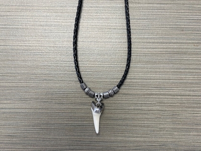 SN-8191F - Faux Shark Tooth Pendant on Braided Cord Necklace
