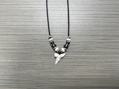 SN-4105 - Genuine Shark Tooth Necklace on Cord w/ Metal, Bone and Wood Beads