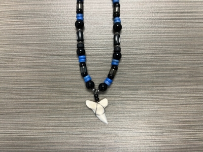 SN-4108 - Genuine Shark Tooth Fashion Necklace w/ Metal, Bone and Wood Beads