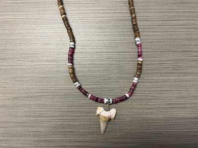 SN-4125 - Genuine Shark Tooth Necklace w/ Coconut & Heishi Beads