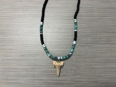 SN-4128 - Genuine Shark Tooth Necklace w/ Coconut & Heishi Beads