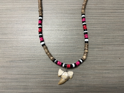SN-4132 - Genuine Shark Tooth Necklace w/ Coconut & Heishi Beads