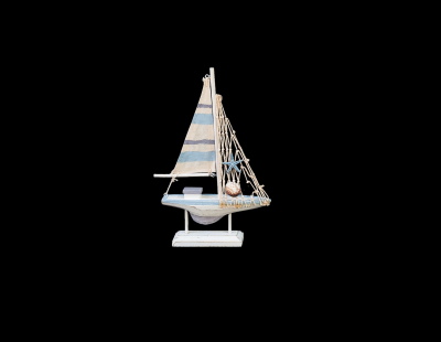1825 - Wooden Sailboat w/Striped Sail and Starfish