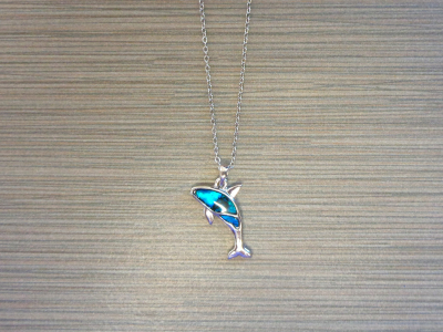 N-8596 - Abalone Dolphin Pendant Necklace on Chain 