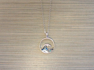 N-8598 - Abalone Wave Pendant Necklace on Chain 