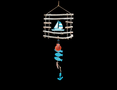 W-276 Wood and Shell Windchime with Sailboat